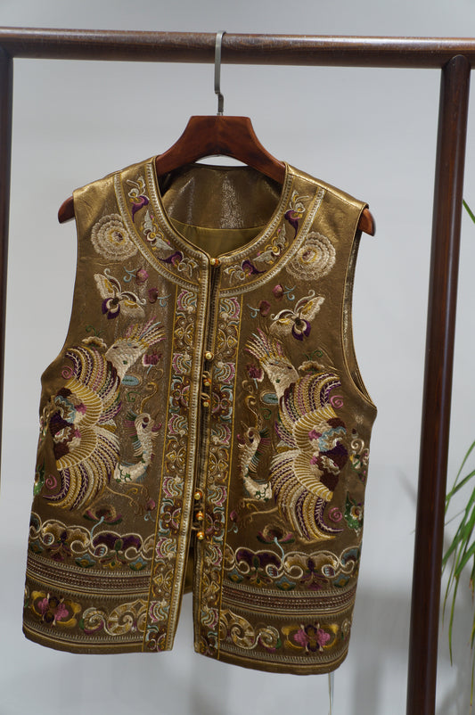 Gold Acetate Embroidered Vest | Elegant Chinese Heritage