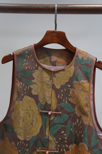 Brown Mulberry Silk Song Brocade Vest | Modern Chinese Heritage