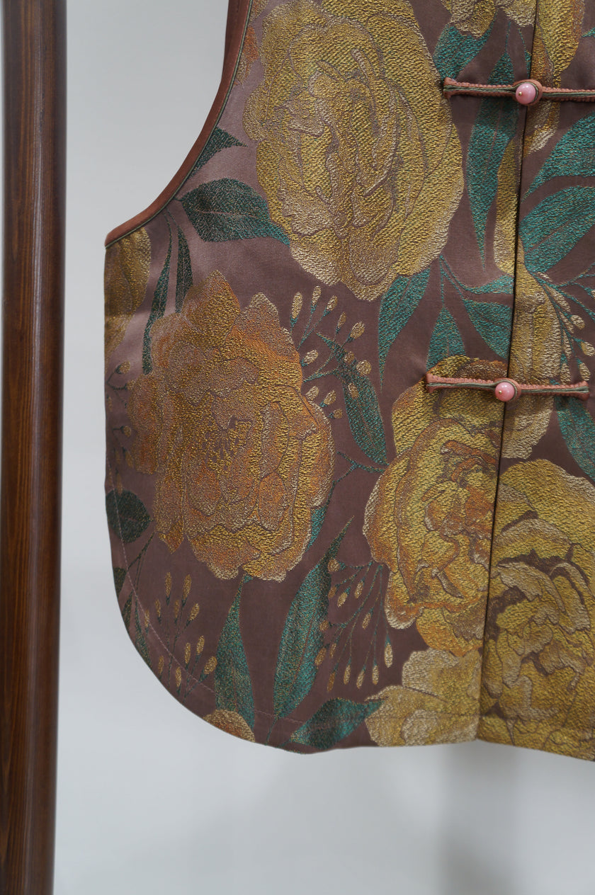 Brown Mulberry Silk Song Brocade Vest | Modern Chinese Heritage - Luxe Orienta CO., LIMITED