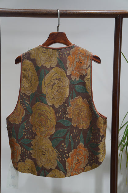 Brown Mulberry Silk Song Brocade Vest | Modern Chinese Heritage