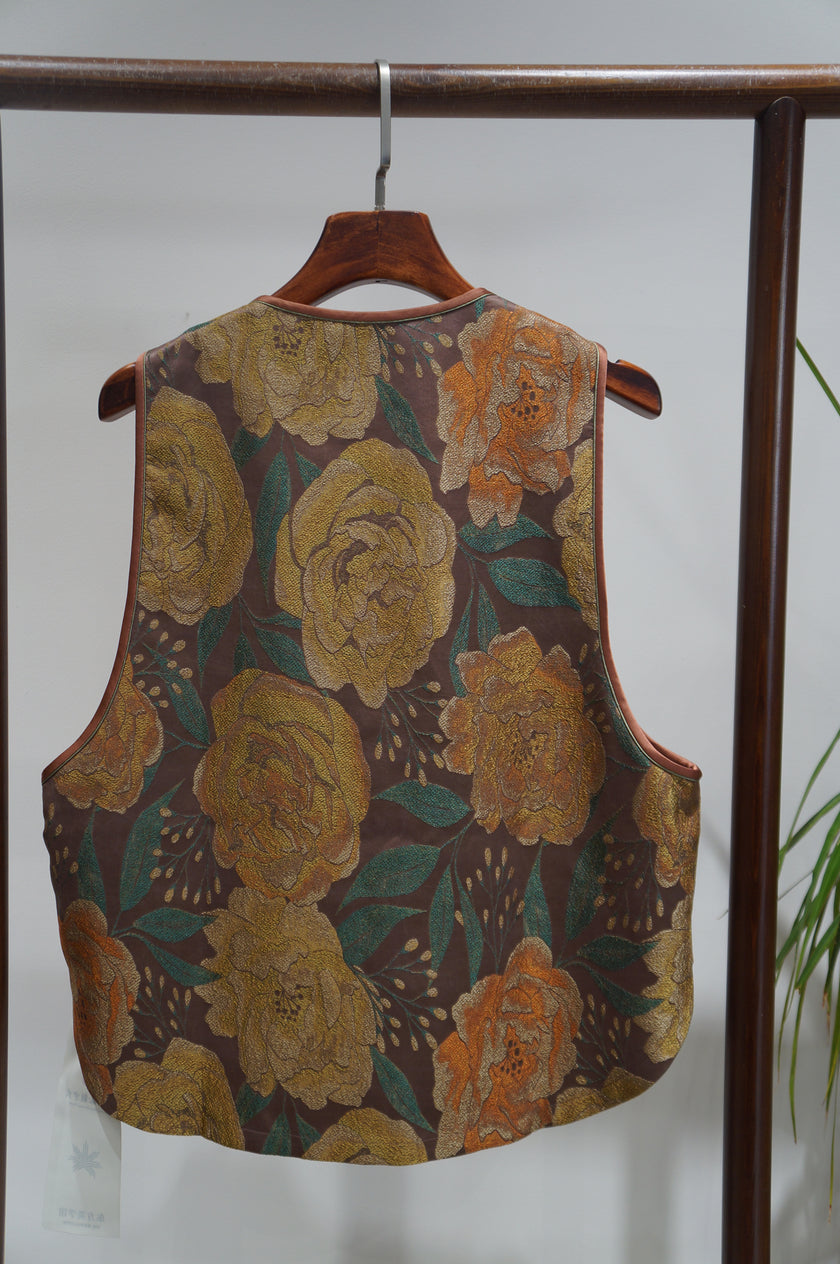 Brown Mulberry Silk Song Brocade Vest | Modern Chinese Heritage - Luxe Orienta CO., LIMITED