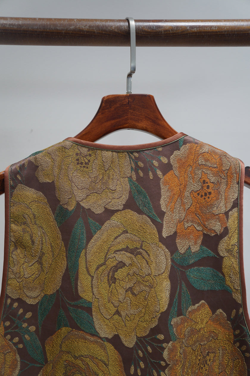 Brown Mulberry Silk Song Brocade Vest | Modern Chinese Heritage - Luxe Orienta CO., LIMITED