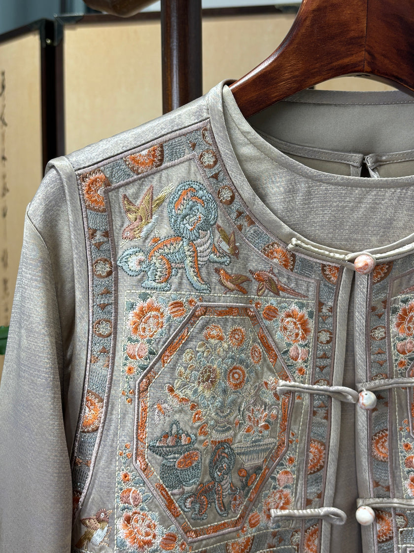 Beige Embroidered Set | Luxe Orienta Modern Chinese Fashion Ensemble - Luxe Orienta CO., LIMITED