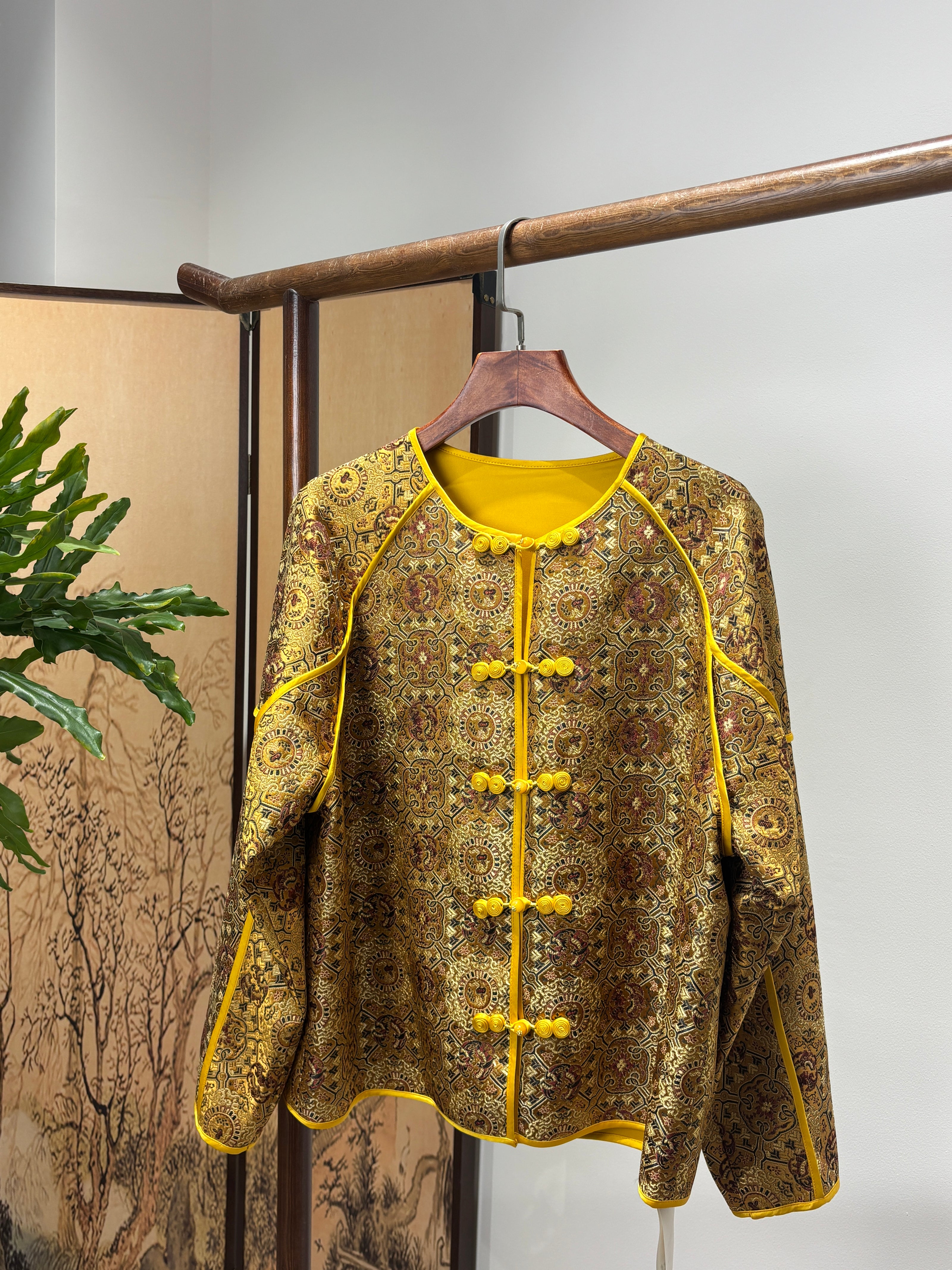 Yellow Frog-Button Song Brocade Jacket | Luxe Orienta Modern Chinese Outerwear - Luxe Orienta CO., LIMITED