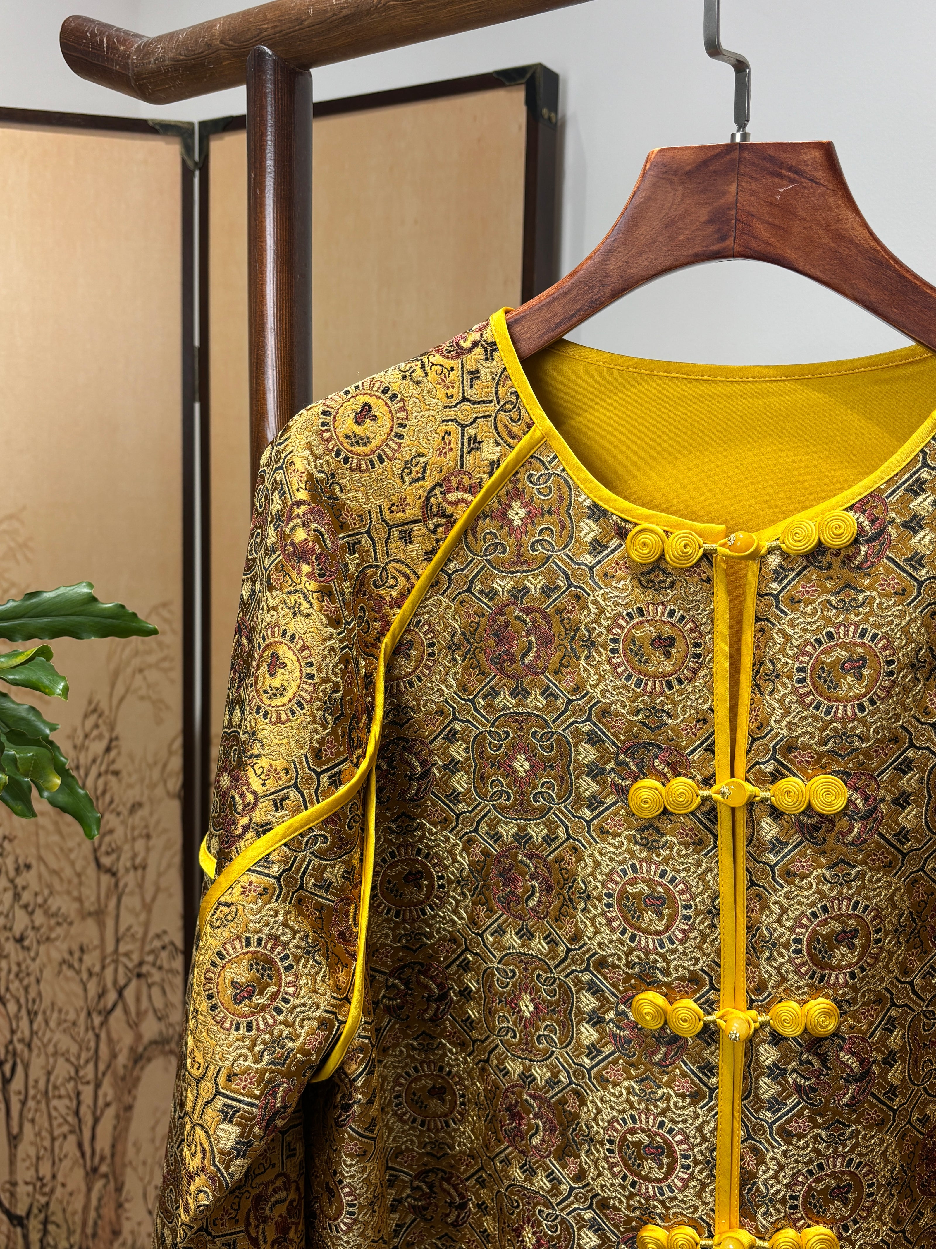 Yellow Frog-Button Song Brocade Jacket | Luxe Orienta Modern Chinese Outerwear - Luxe Orienta CO., LIMITED