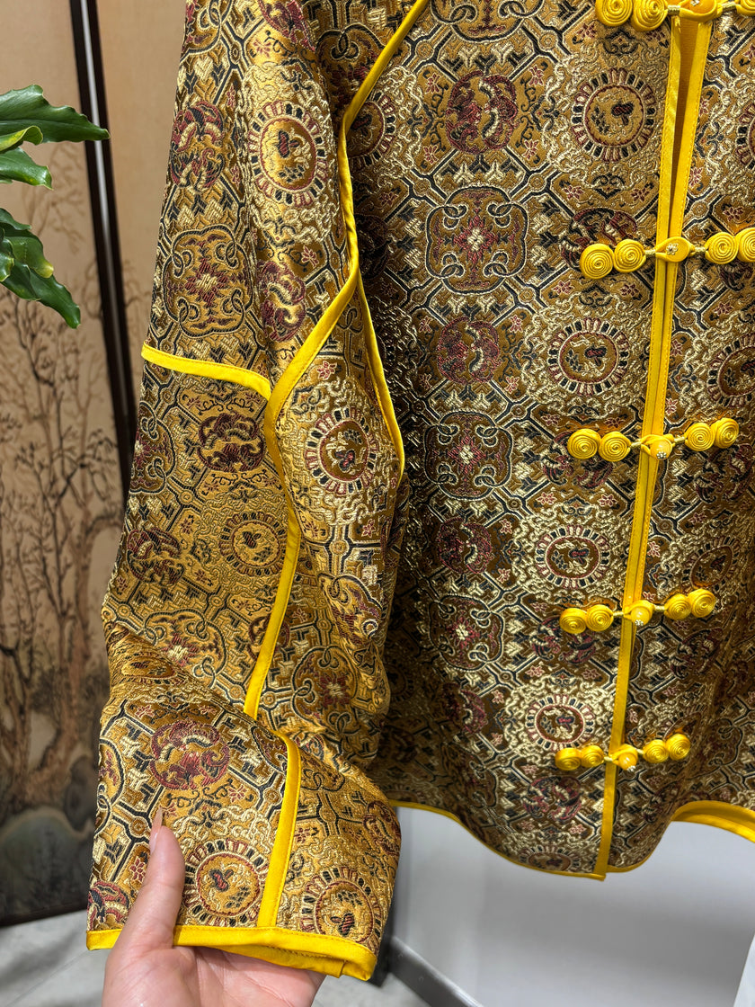 Yellow Frog-Button Song Brocade Jacket | Luxe Orienta Modern Chinese Outerwear - Luxe Orienta CO., LIMITED