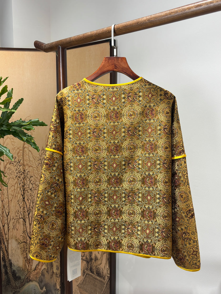 Yellow Frog-Button Song Brocade Jacket | Luxe Orienta Modern Chinese Outerwear - Luxe Orienta CO., LIMITED
