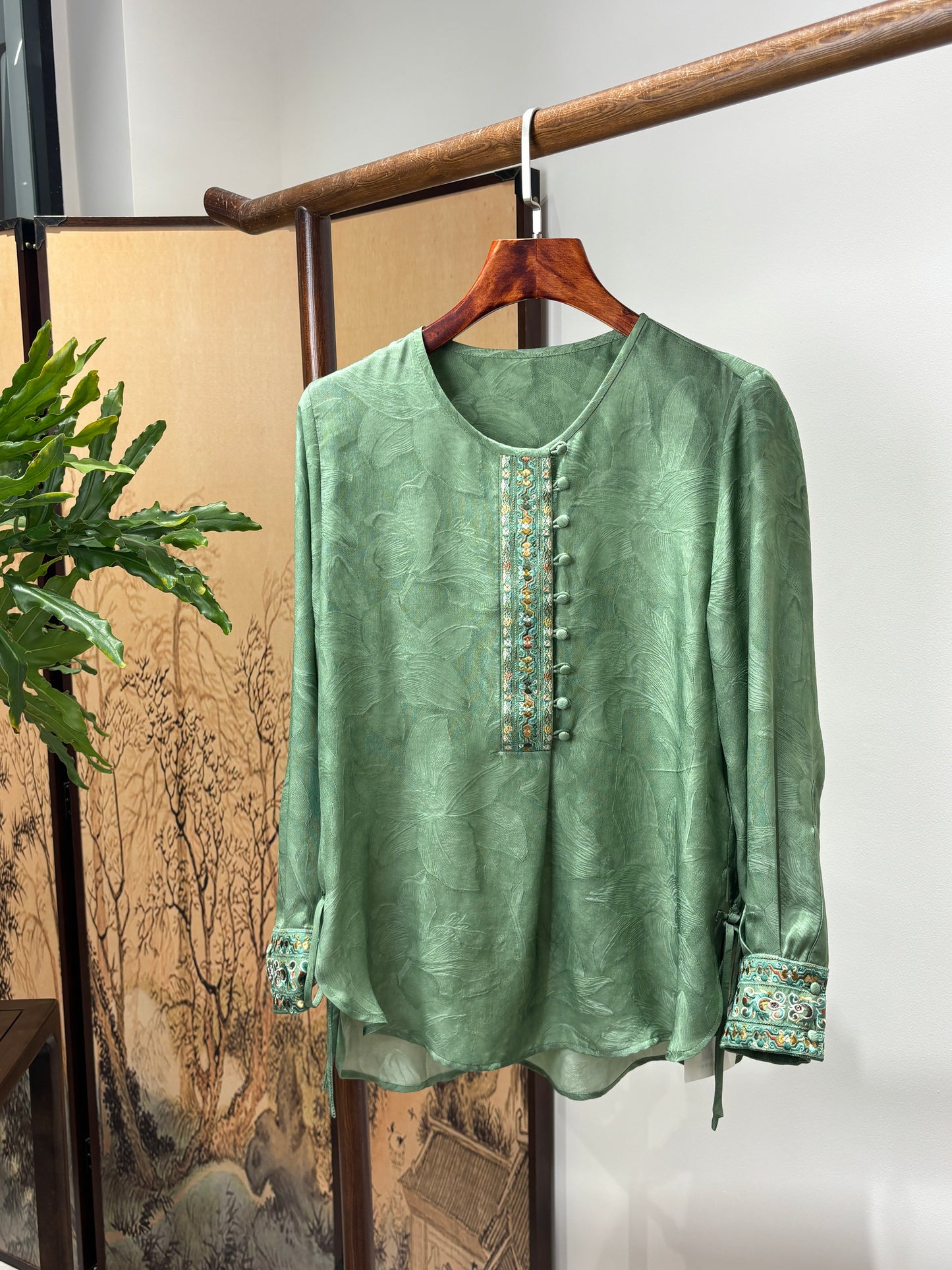 Green Silk Embroidered Blouse | Luxe Orienta Modern Chinese Top