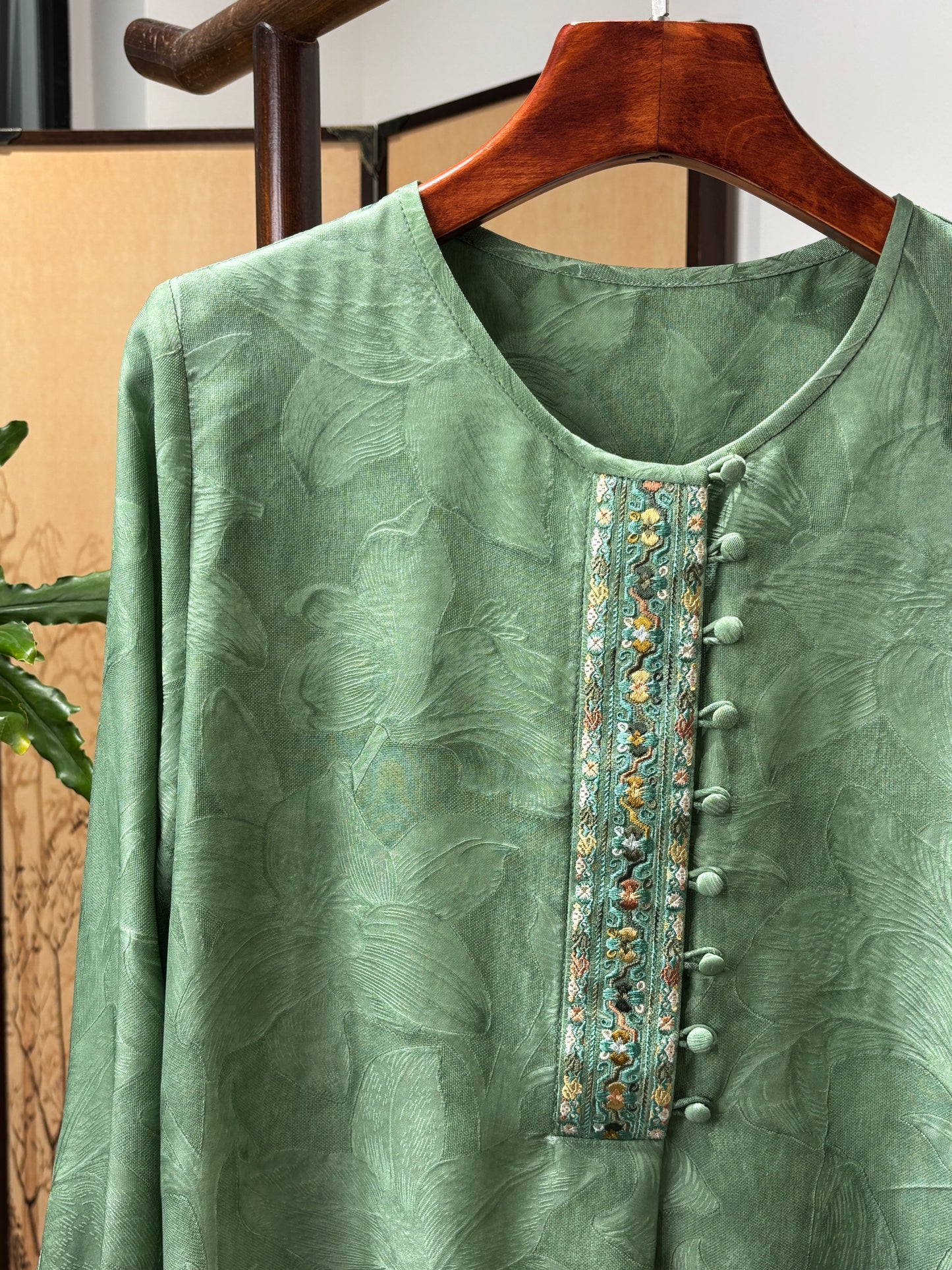 Green Silk Embroidered Blouse | Luxe Orienta Modern Chinese Top
