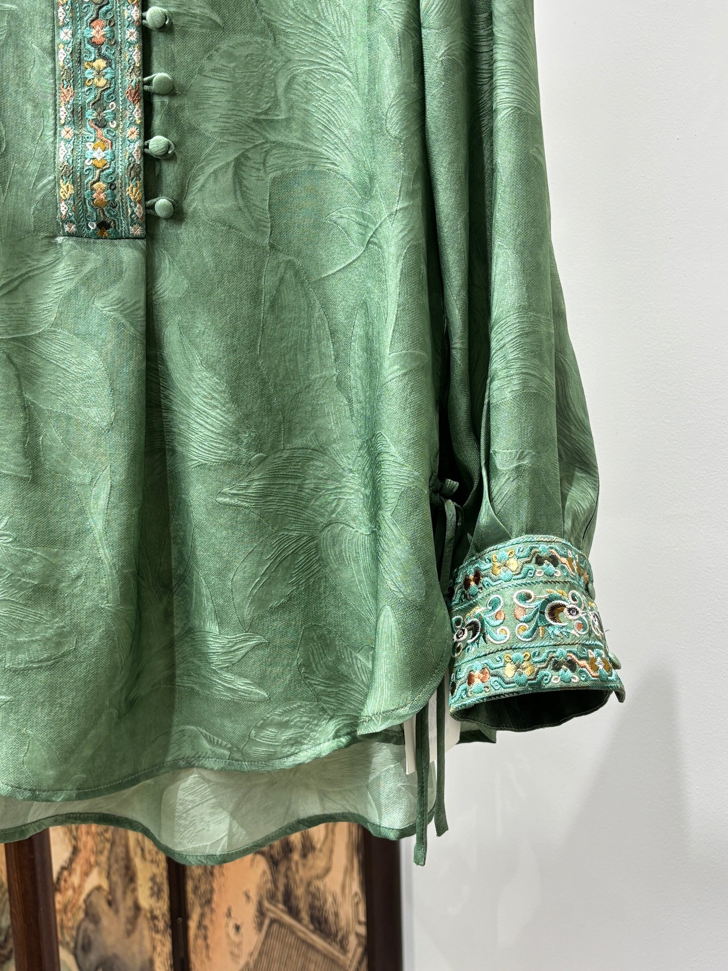 Green Silk Embroidered Blouse | Luxe Orienta Modern Chinese Top