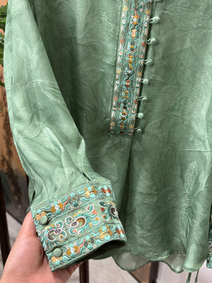 Green Silk Embroidered Blouse | Luxe Orienta Modern Chinese Top