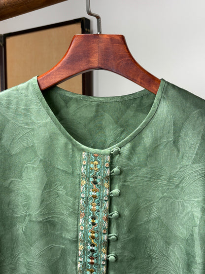 Green Silk Embroidered Blouse | Luxe Orienta Modern Chinese Top