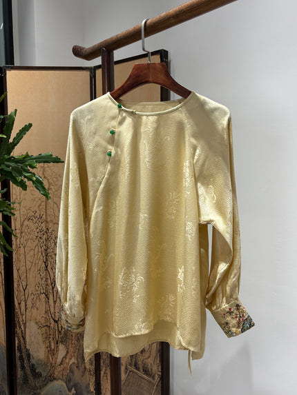 Gold Mulberry Silk Embroidered Shirt | Luxe Orienta Modern Chinese Fashion - Luxe Orienta CO., LIMITED