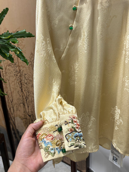 Gold Mulberry Silk Embroidered Shirt | Luxe Orienta Modern Chinese Fashion - Luxe Orienta CO., LIMITED