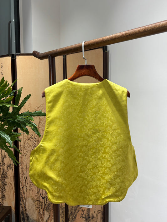 Green Mulberry Silk Shu Brocade Reversible Vest | Luxe Orienta