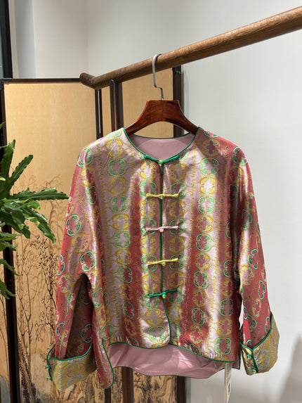 Pink Rayon Shu Brocade Jacket | Luxe Orienta Modern Chinese Outerwear - Luxe Orienta CO., LIMITED