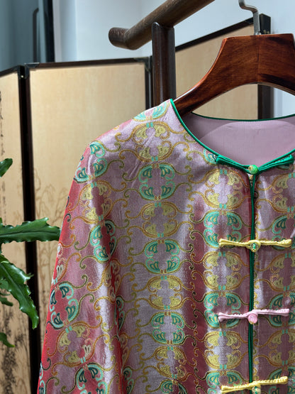 Pink Rayon Shu Brocade Jacket | Luxe Orienta Modern Chinese Outerwear