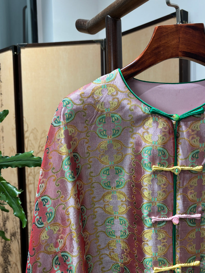 Pink Rayon Shu Brocade Jacket | Luxe Orienta Modern Chinese Outerwear - Luxe Orienta CO., LIMITED