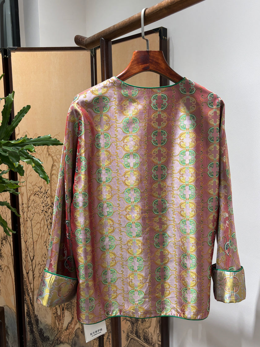 Pink Rayon Shu Brocade Jacket | Luxe Orienta Modern Chinese Outerwear - Luxe Orienta CO., LIMITED