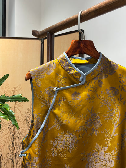 Yellow Rayon Jacquard Vest | Luxe Orienta Modern Chinese Fashion