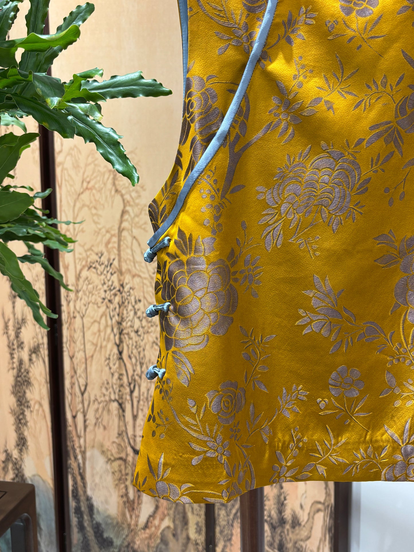Yellow Rayon Jacquard Vest | Luxe Orienta Modern Chinese Fashion