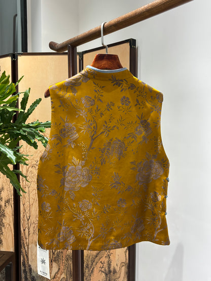 Yellow Rayon Jacquard Vest | Luxe Orienta Modern Chinese Fashion