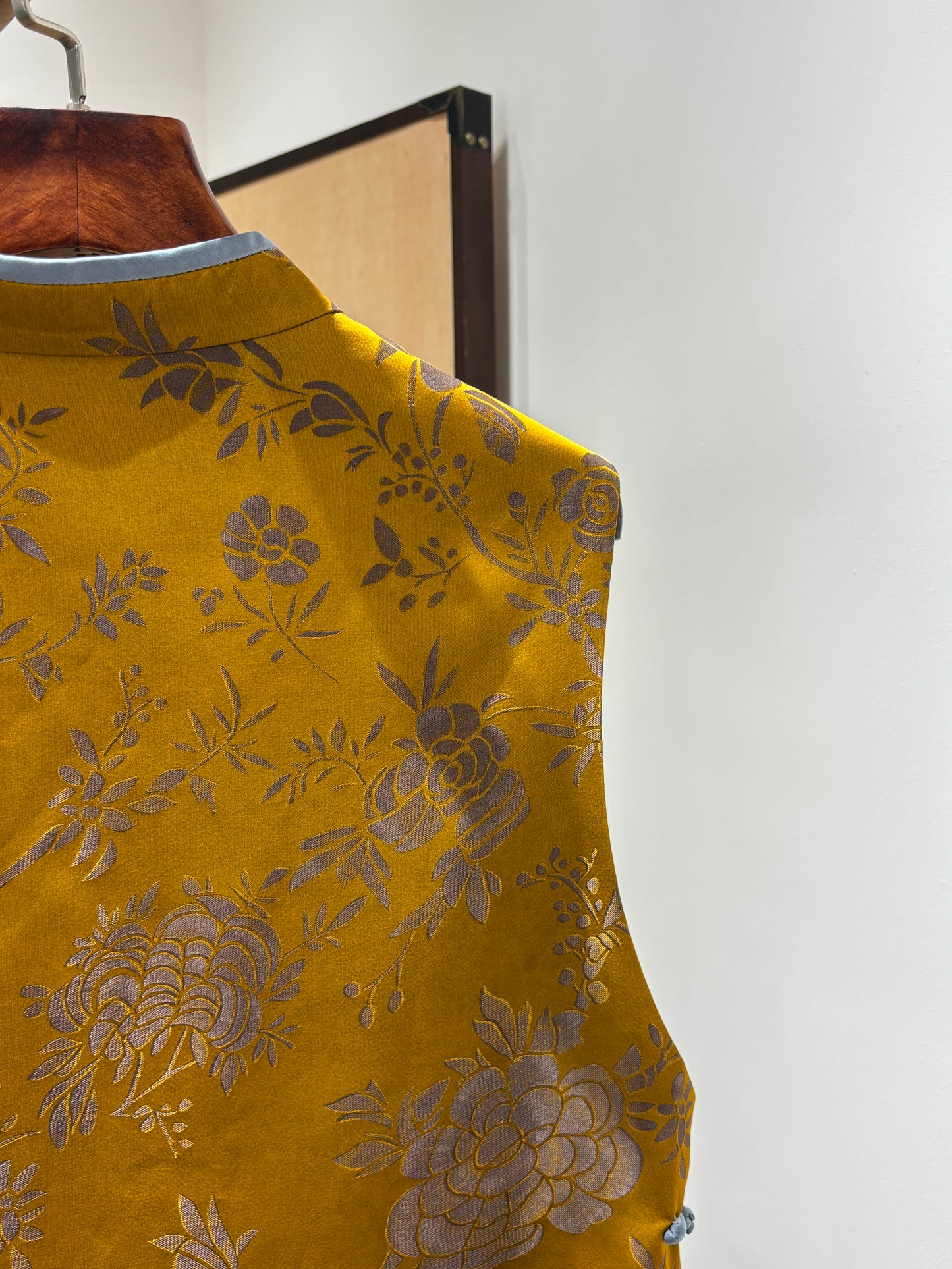 Yellow Rayon Jacquard Vest | Luxe Orienta Modern Chinese Fashion