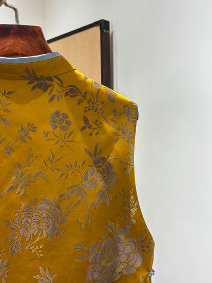Yellow Rayon Jacquard Vest | Luxe Orienta Modern Chinese Fashion