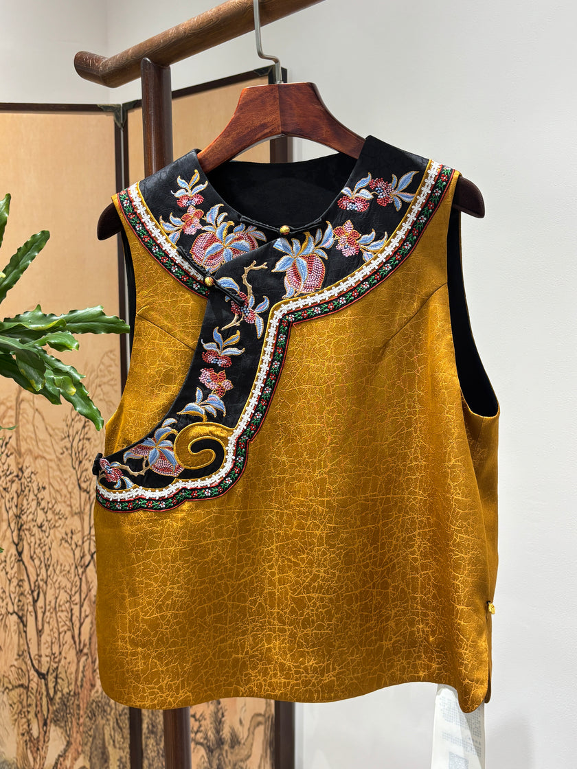 Yellow Embroidered Vest | Luxe Orienta Modern Chinese Fashion - Luxe Orienta CO., LIMITED