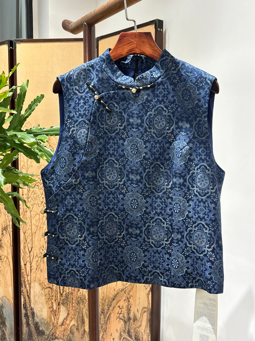 Blue Porcelain-Inspired Vest | Luxe Orienta Modern Chinese Fashion - Luxe Orienta CO., LIMITED