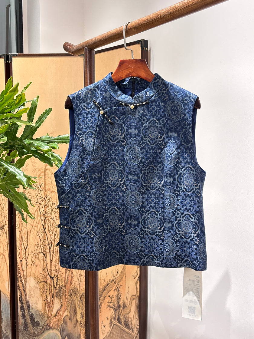 Blue Porcelain-Inspired Vest | Luxe Orienta Modern Chinese Fashion - Luxe Orienta CO., LIMITED