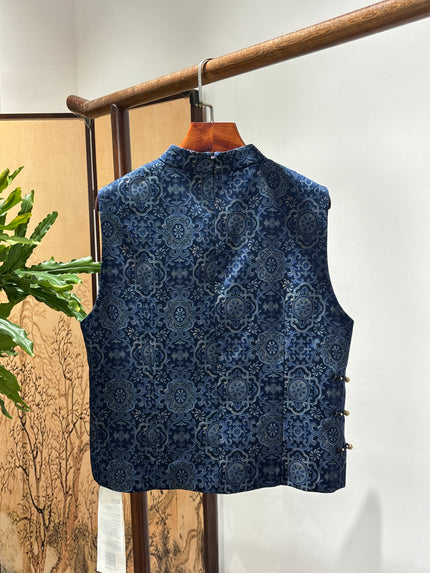 Blue Porcelain-Inspired Vest | Luxe Orienta Modern Chinese Fashion - Luxe Orienta CO., LIMITED