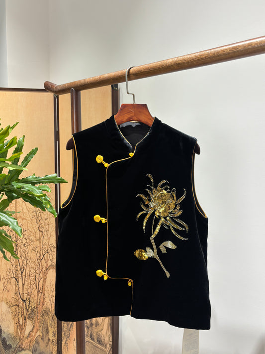Black Velvet Sequin Vest | Luxe Orienta Modern Chinese Fashion