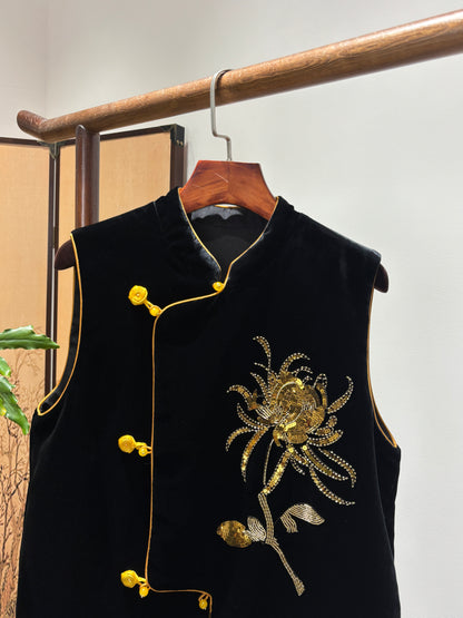 Black Velvet Sequin Vest | Luxe Orienta Modern Chinese Fashion