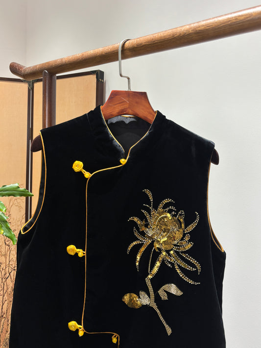 Black Velvet Sequin Vest | Luxe Orienta Modern Chinese Fashion