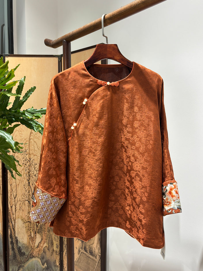 Vintage Red Xiangyunsha Embroidered Blouse | Luxe Orienta Modern Chinese Top - Luxe Orienta CO., LIMITED