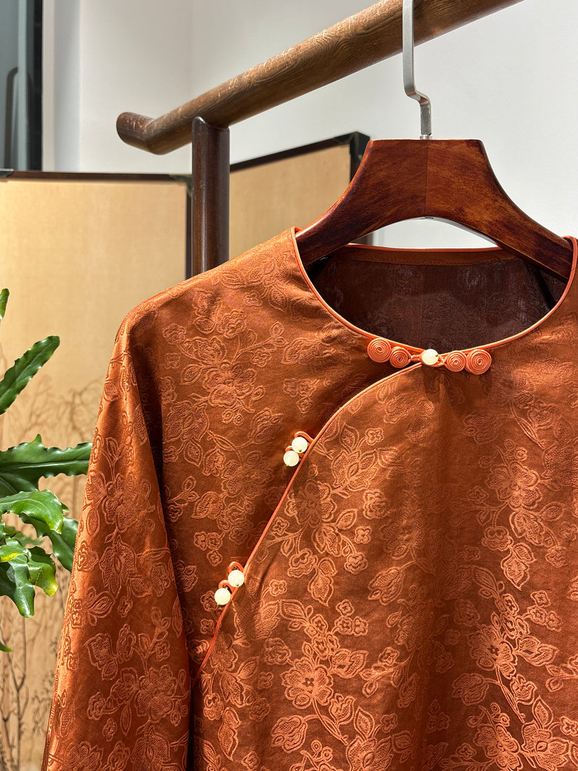 Vintage Red Xiangyunsha Embroidered Blouse | Luxe Orienta Modern Chinese Top - Luxe Orienta CO., LIMITED