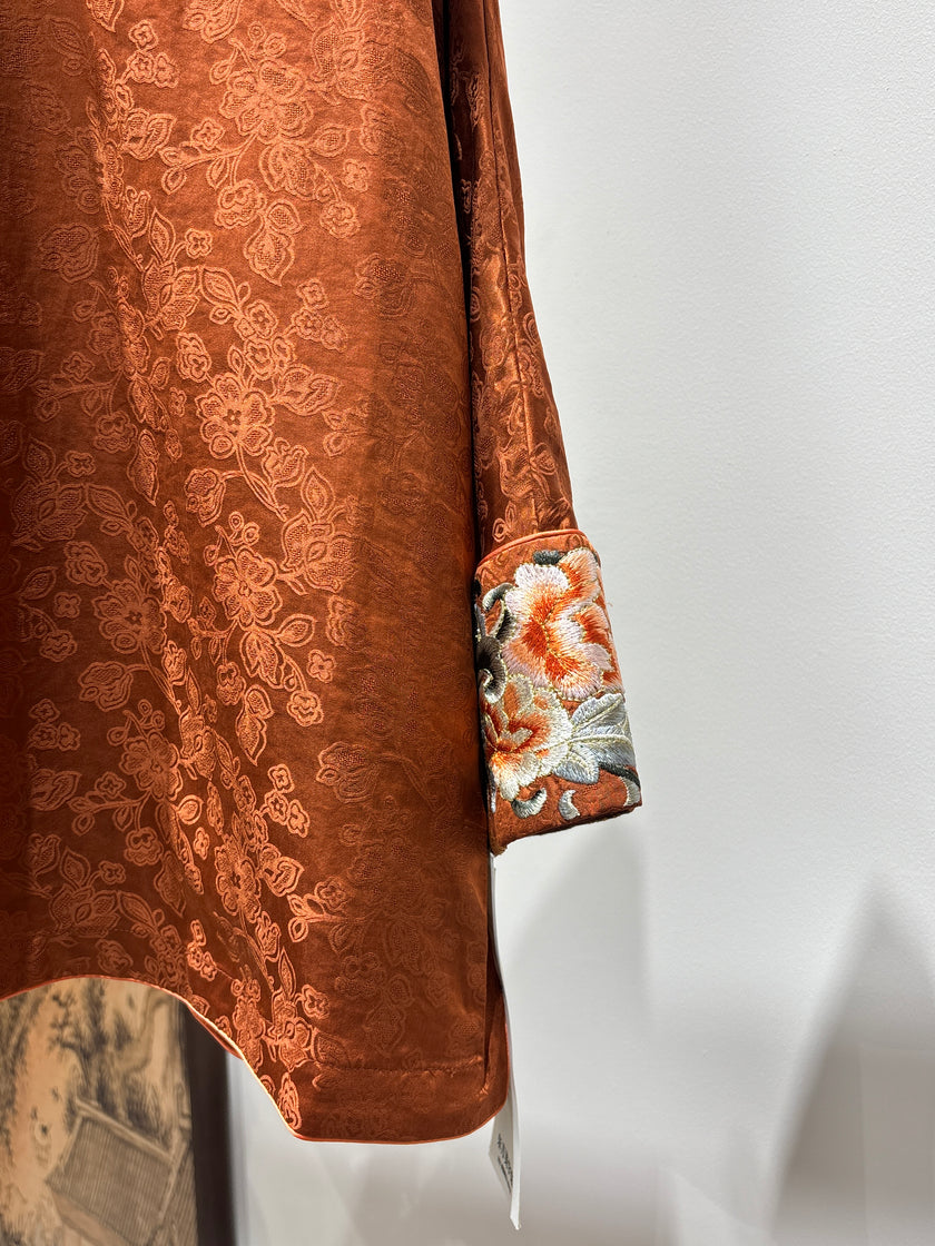 Vintage Red Xiangyunsha Embroidered Blouse | Luxe Orienta Modern Chinese Top - Luxe Orienta CO., LIMITED