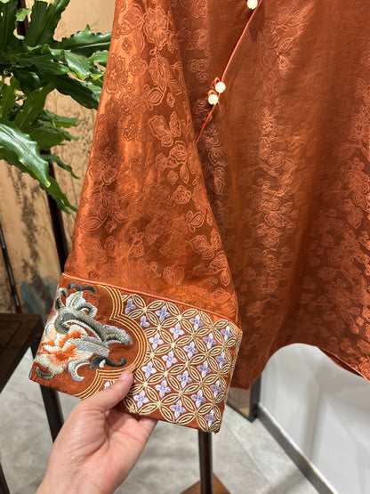 Vintage Red Xiangyunsha Embroidered Blouse | Luxe Orienta Modern Chinese Top