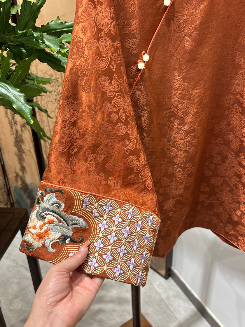 Vintage Red Xiangyunsha Embroidered Blouse | Luxe Orienta Modern Chinese Top - Luxe Orienta CO., LIMITED