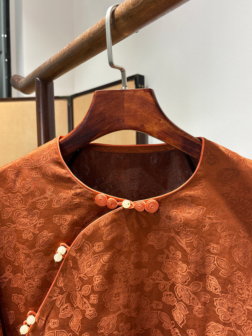 Vintage Red Xiangyunsha Embroidered Blouse | Luxe Orienta Modern Chinese Top - Luxe Orienta CO., LIMITED