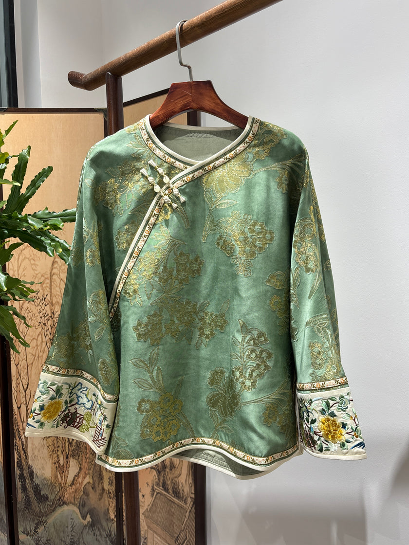 Green Silk Embroidered Style Blouse | Luxe Orienta Modern Chinese Fashion - Luxe Orienta CO., LIMITED