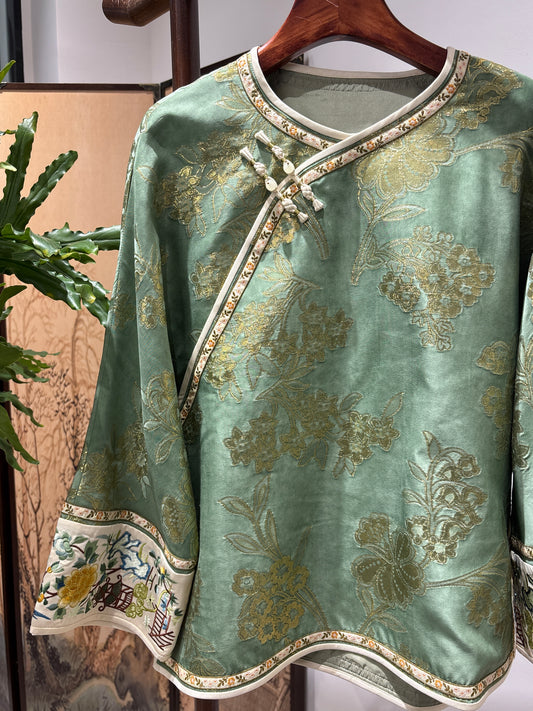 Green Silk Embroidered Style Blouse | Luxe Orienta Modern Chinese Fashion