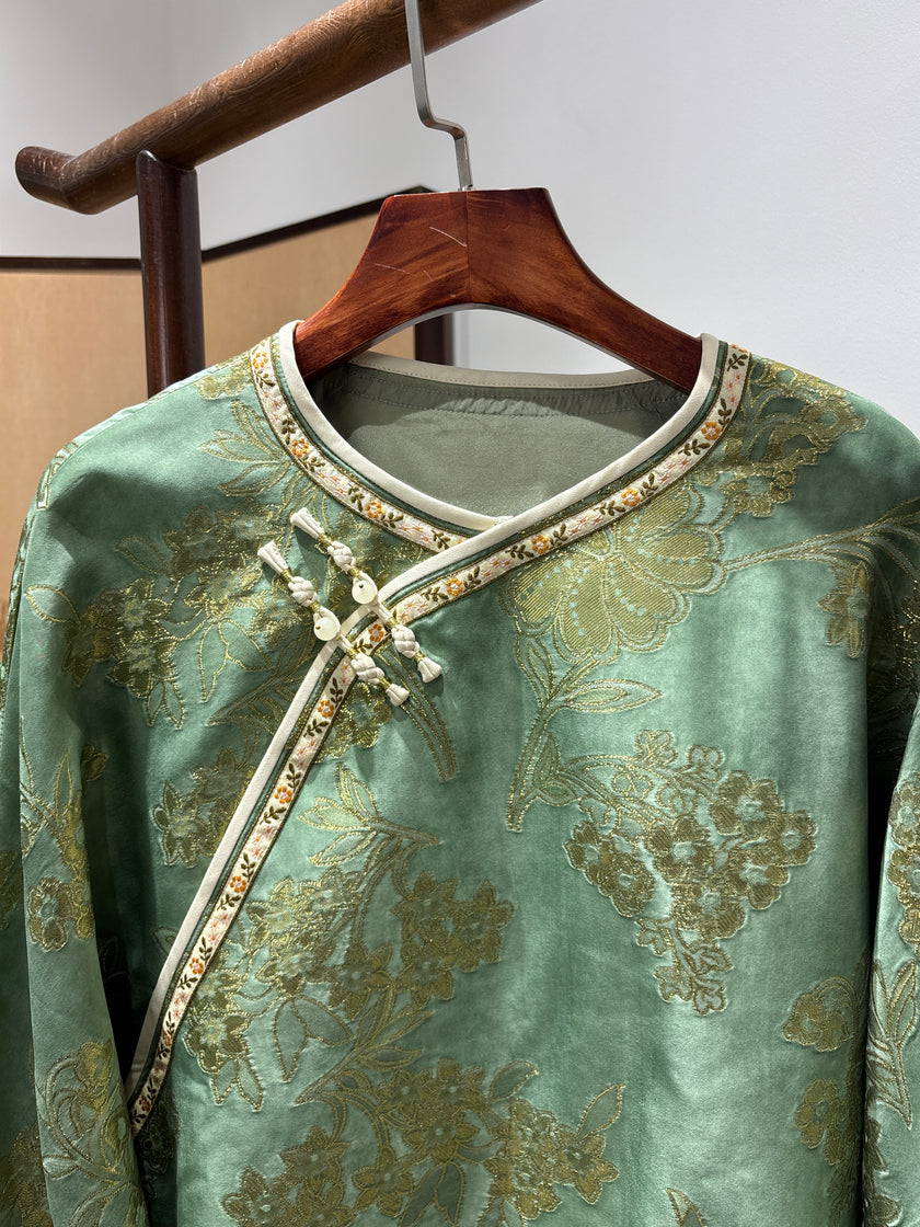 Green Silk Embroidered Style Blouse | Luxe Orienta Modern Chinese Fashion - Luxe Orienta CO., LIMITED