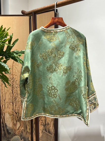 Green Silk Embroidered Style Blouse | Luxe Orienta Modern Chinese Fashion