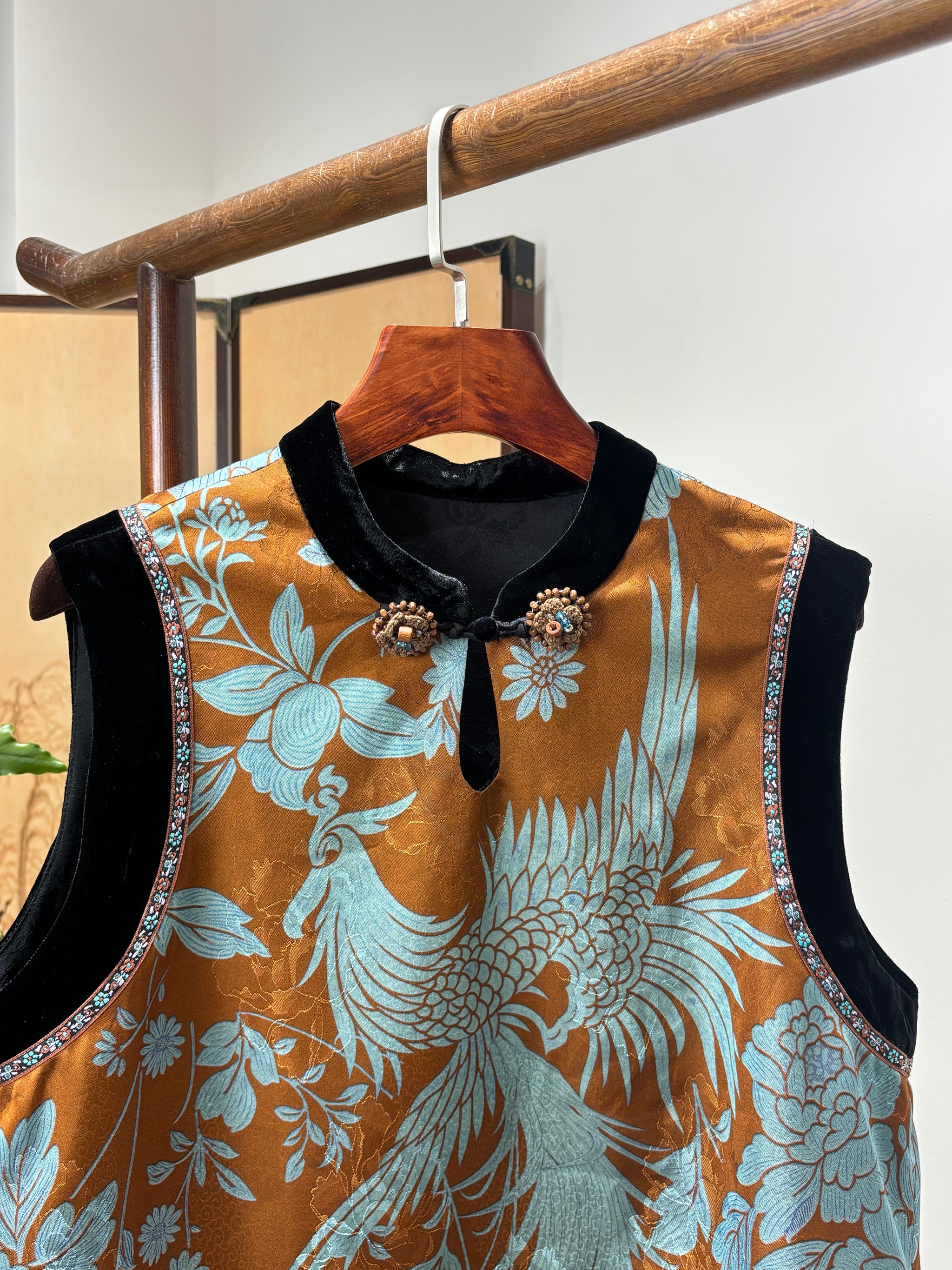 Brown Phoenix & Peony Xiangyunsha Vest | Symbolic Chinese Elegance - Luxe Orienta CO., LIMITED