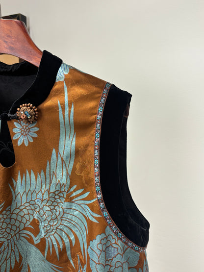 Brown Phoenix & Peony Xiangyunsha Vest | Symbolic Chinese Elegance