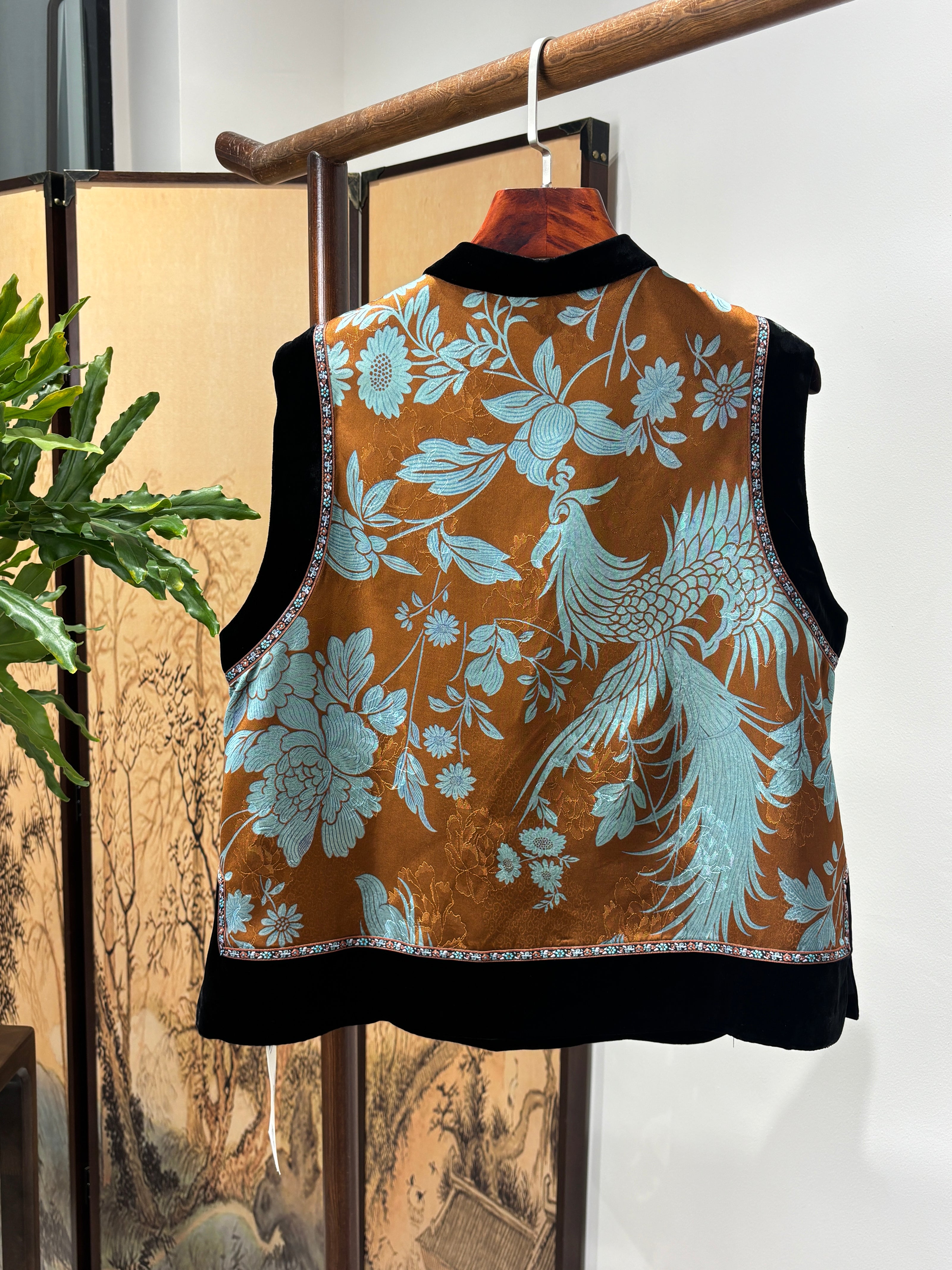 Brown Phoenix & Peony Xiangyunsha Vest | Symbolic Chinese Elegance - Luxe Orienta CO., LIMITED