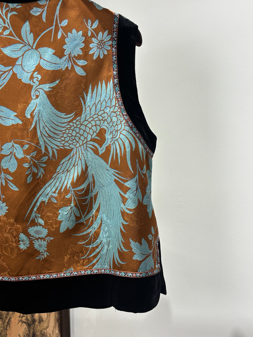 Brown Phoenix & Peony Xiangyunsha Vest | Symbolic Chinese Elegance - Luxe Orienta CO., LIMITED