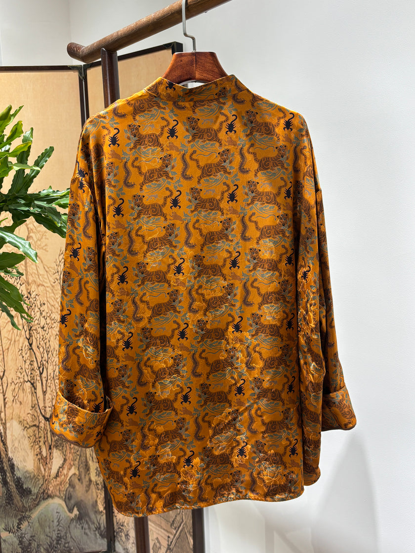 Brown Tiger & Five Poisons Xiangyunsha Blouse | Bold Chinese Heritage - Luxe Orienta CO., LIMITED